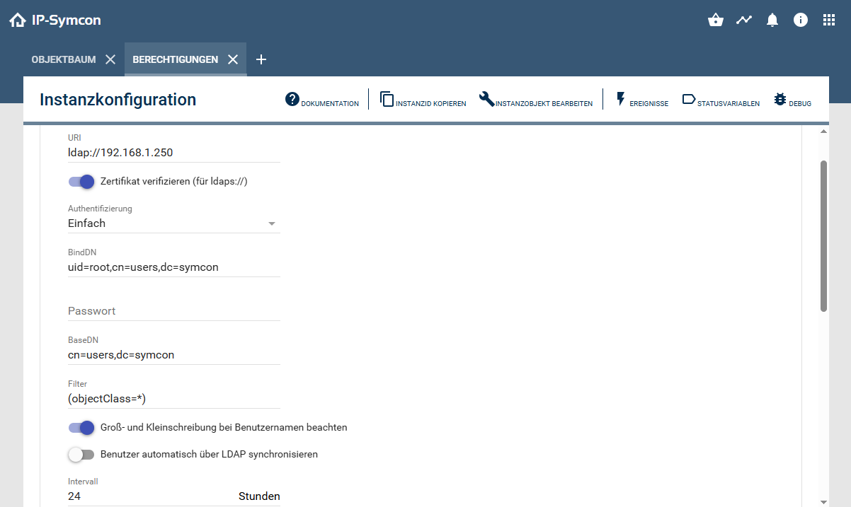 Settings for LDAP