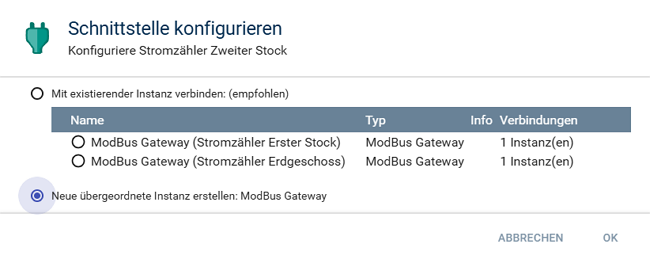 Schnittstelle bei Erstellung aussuchen
