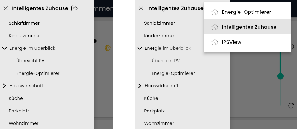 Sidebar of the tile visualization with selection for visualizations