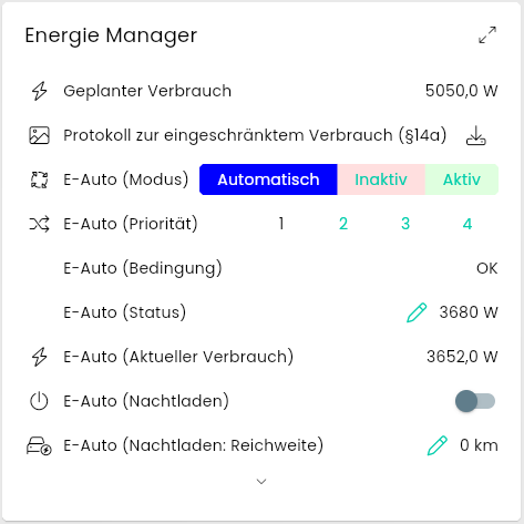 Energy Manager in List