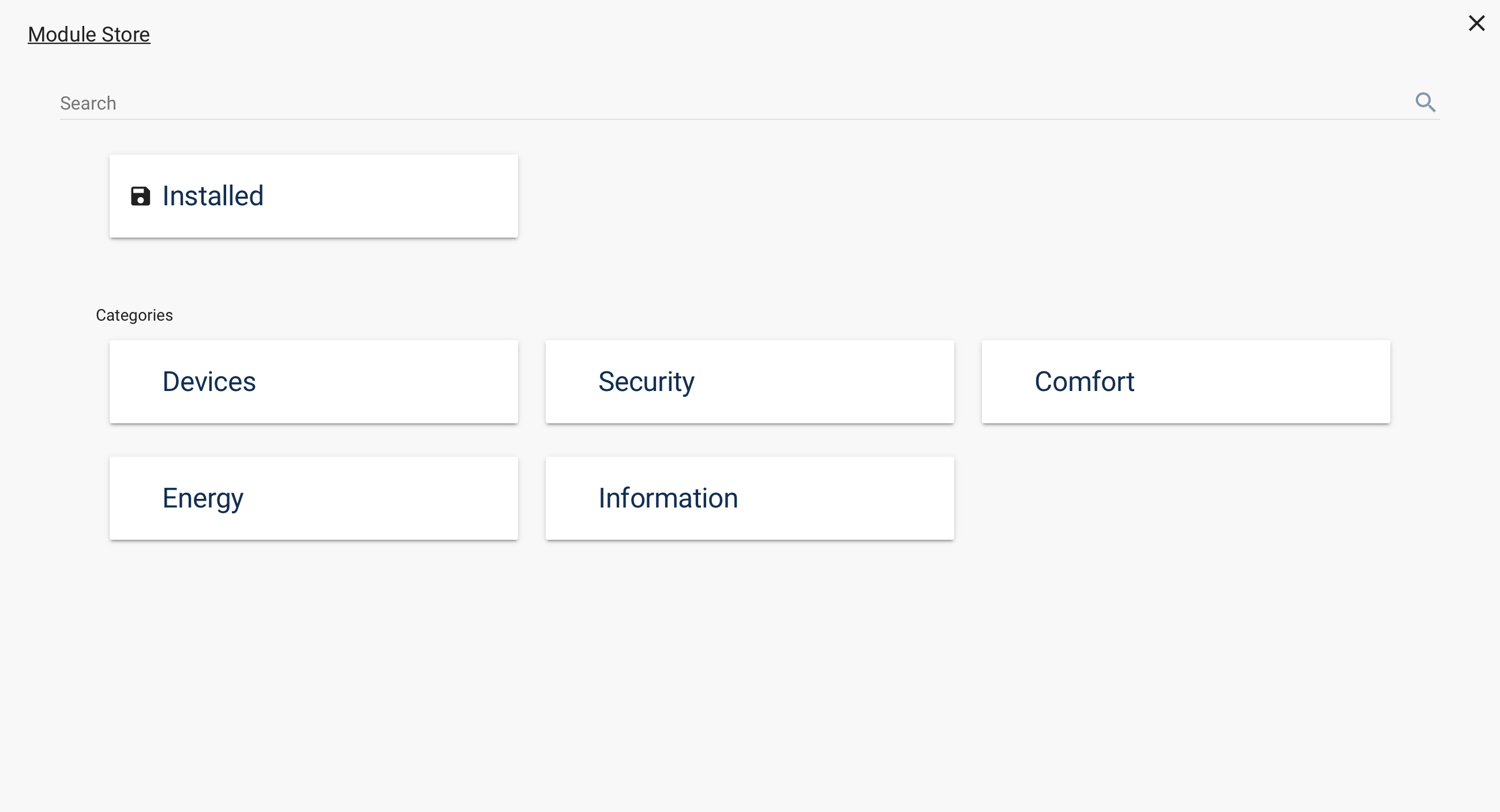 Start screen of the module store