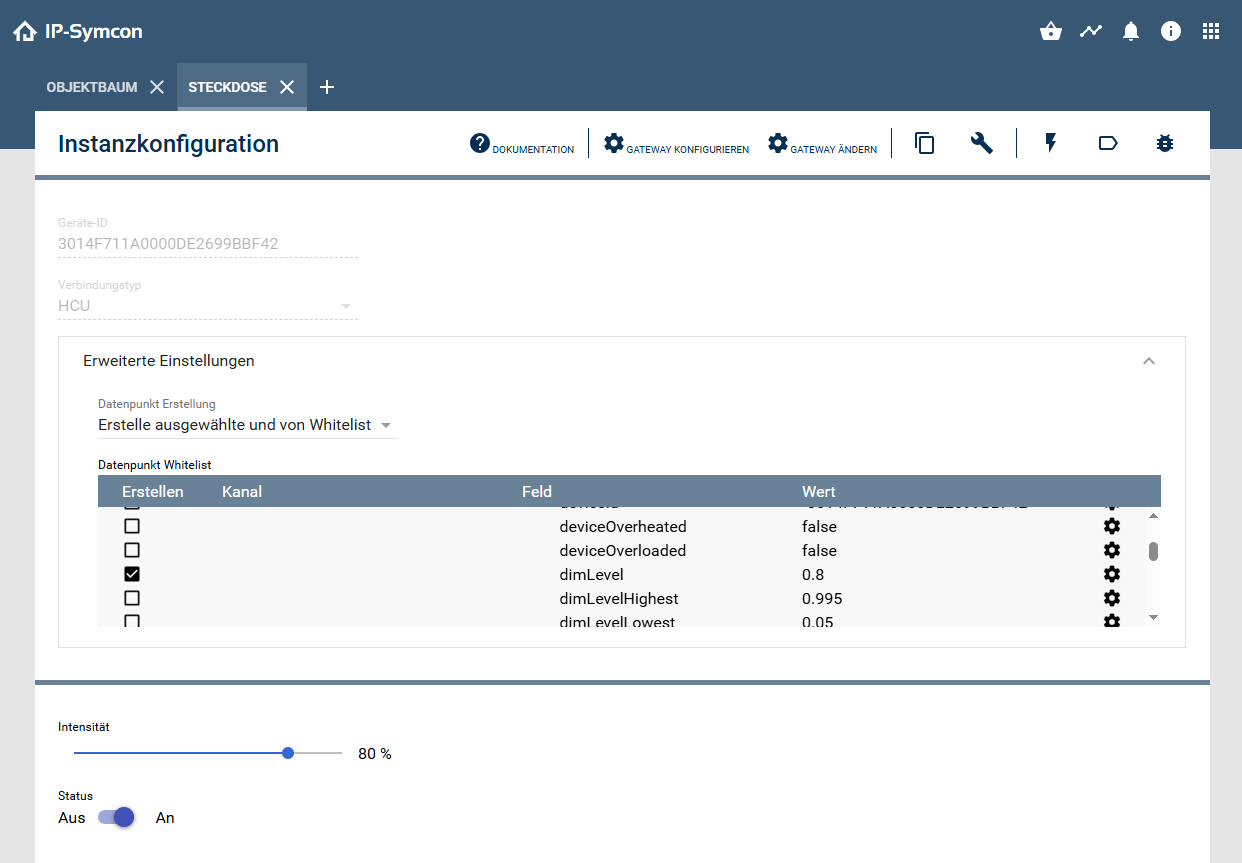 The instance configuration of a device