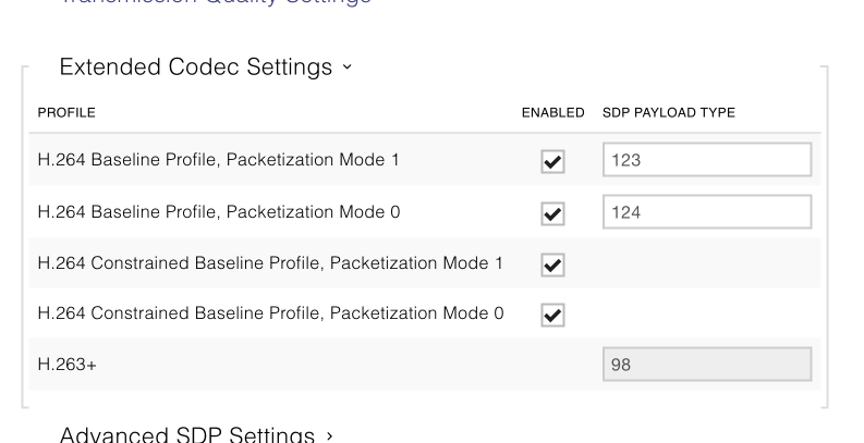 Extended codec settings