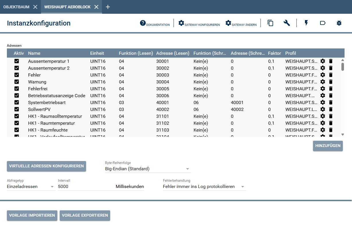 Weishaupt device after loaded configuration
