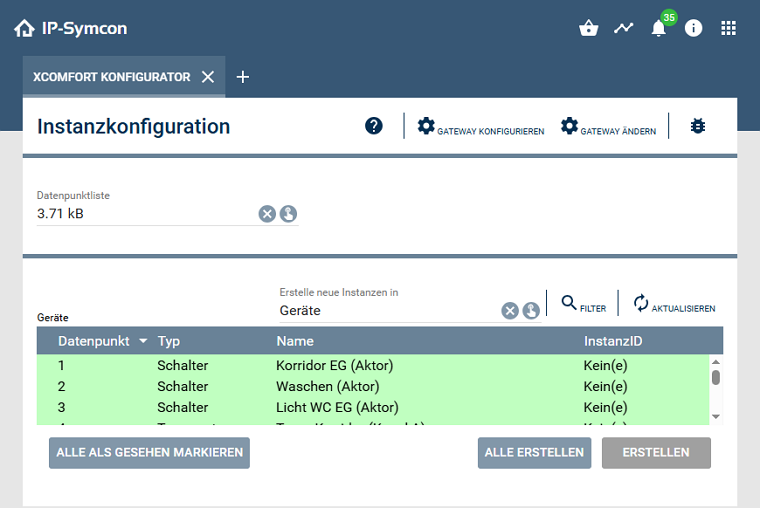 Geräte im Konfigurator