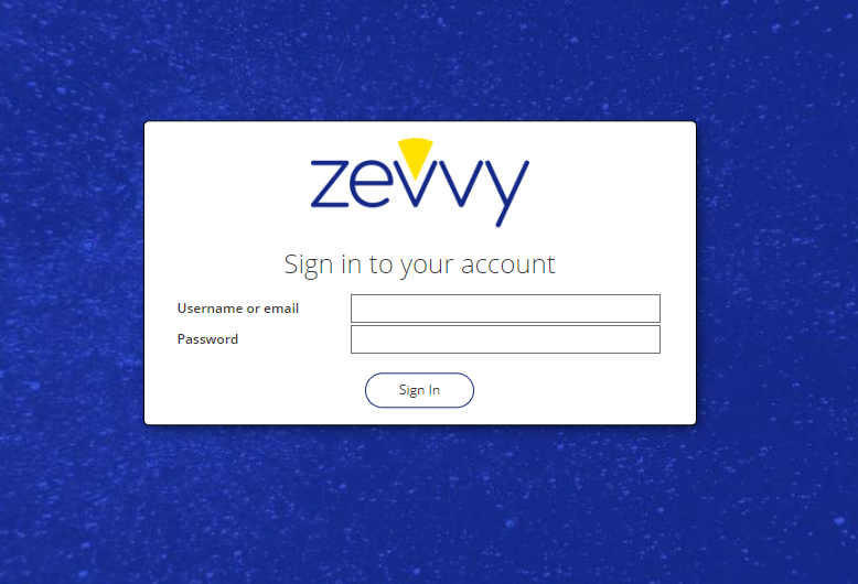 Zevvy loginmask