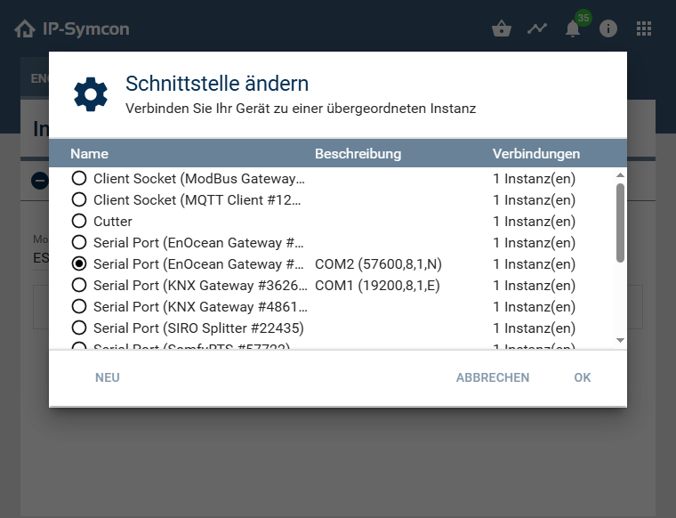 I/O Austausch Menü